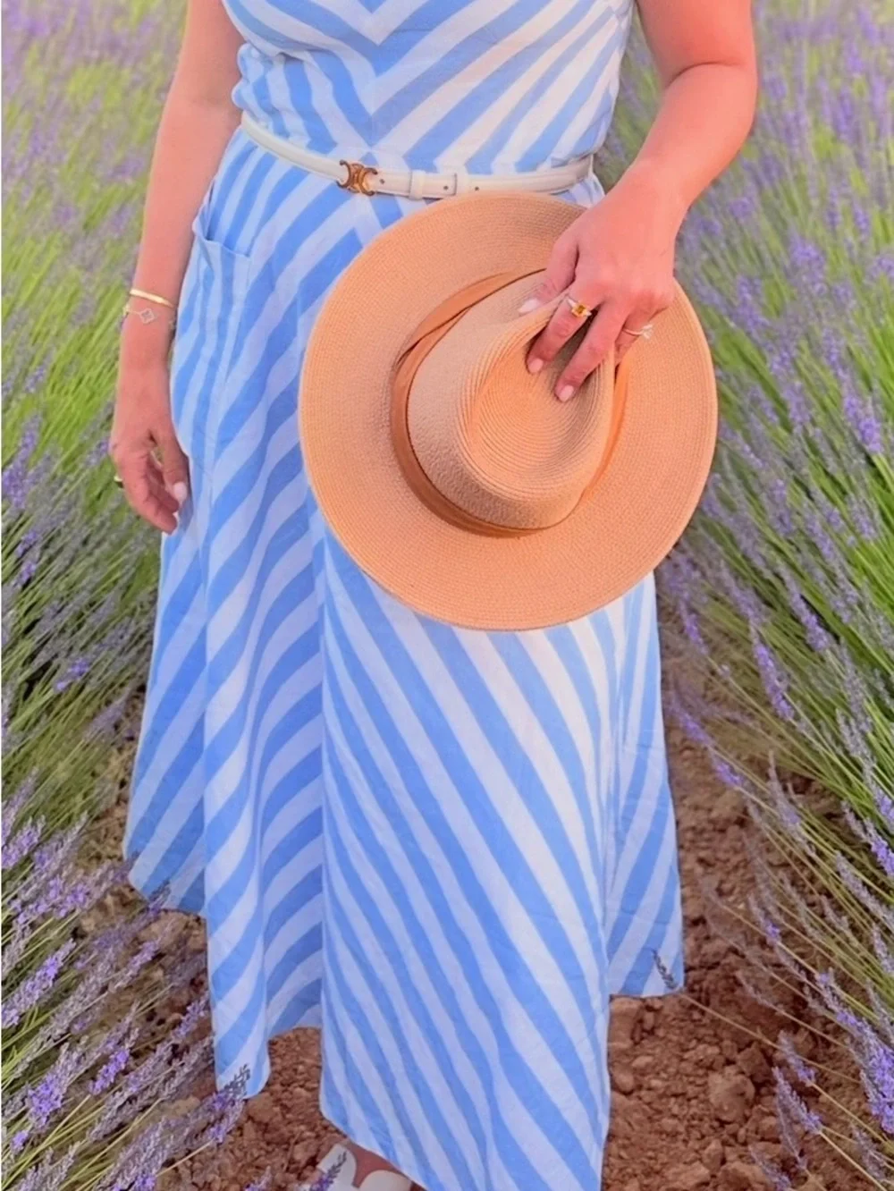 kate spade Blue and White Striped V-Neck Midi Dress